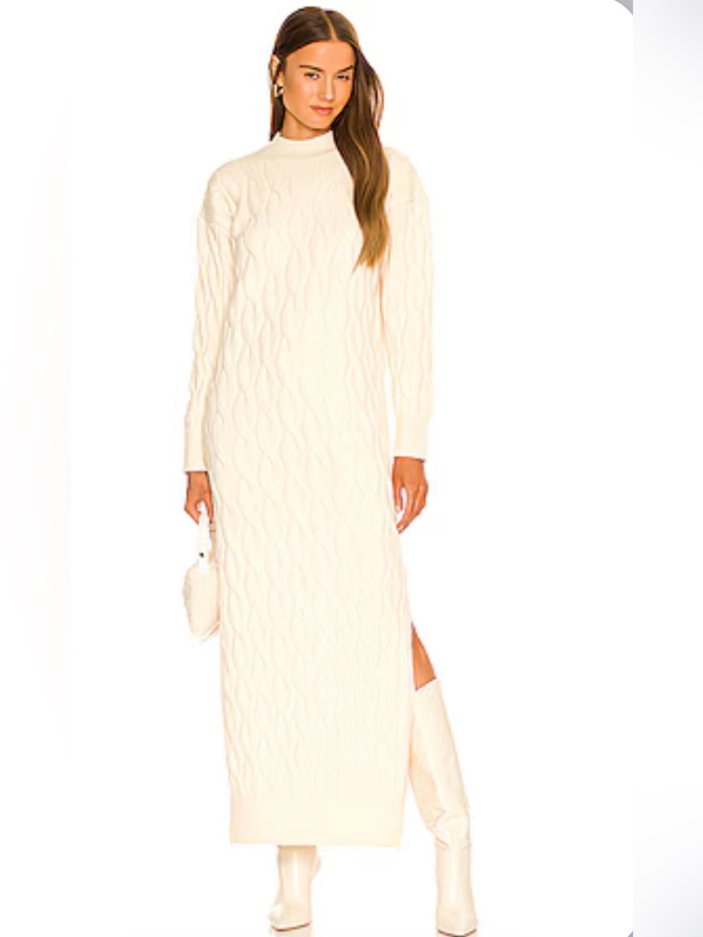 NWT Revolve Line & Dot Dorothy Cream Cable-Knit Mock Neck Maxi Dress XS
